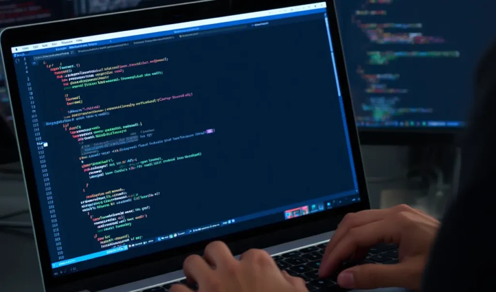 Profissional de TI estudando comandos e escrevendo scripts de automação em um terminal do sistema operacional Linux.